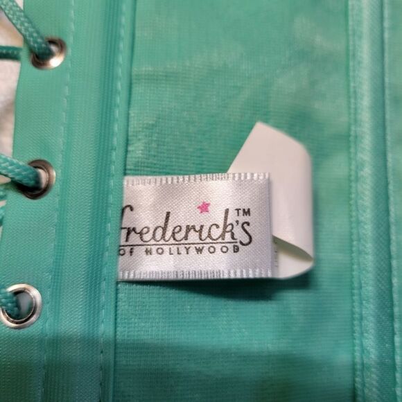 Frederick's of Hollywood Y2K Teal Mint Lace Up Corset Bustier and Matching Thong - Picture 7 of 12